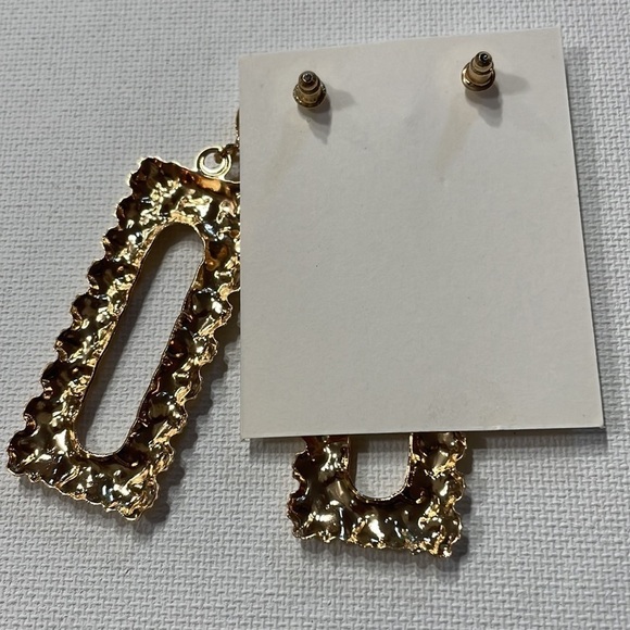 Gold Rectangle Door Knocker Earrings - Picture 9 of 16